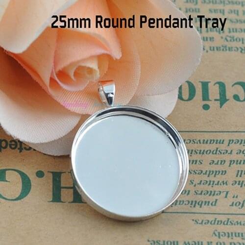 20pcs Fit 25mm Round Glass Cabochon Setting Blank Base Stickers Silver Plated Round Pendant Tray DIY Jewelry Findings