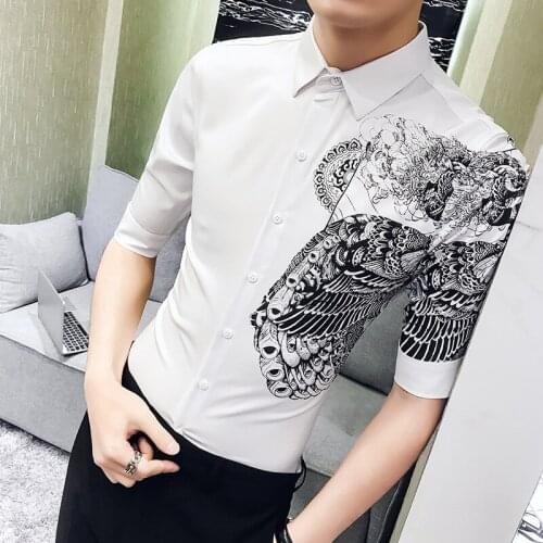 2021 Brand clothing Fashion Male summer Casual short-sleeved shirts/Mens slim fit printing Business shirts Black white S-3XL