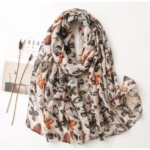 2021 Fashion Women Butterfly Print Shimmer Scarf Shawls Long Soft Beach Scarves Hijab Wrap