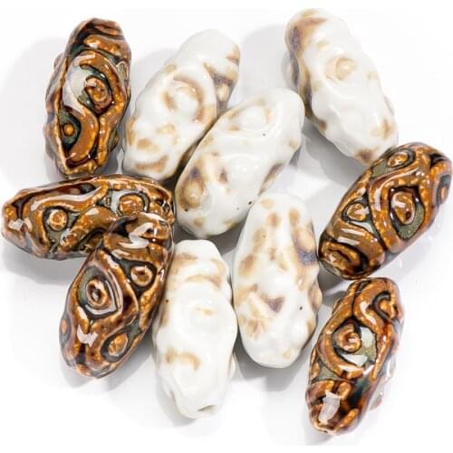 35# Abstract Image Retro Elements Art Ceramic Shaped Beads Jewelry Accessories #8A4166