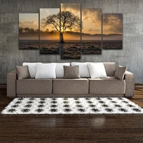 5 Panel Tree Sunset Landscape Pictures Posters Wall Art Accessories Home Decor Canvas HD Prints Paintings Living Room Decoration