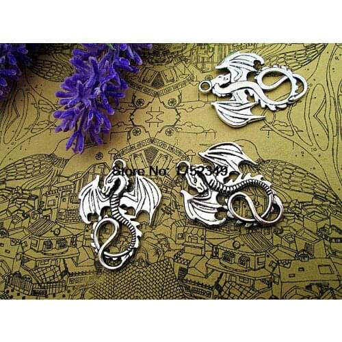 50pcs Antique tibetan Silver Lovely Flying Dragon Charms Pendant 27x35mm
