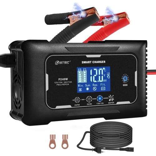 HTRC 12V/15A 24V/10A Smart Car Battery Charger Digital Display Suit For PB/LIFEPO4 Battery Puls Repair Charger