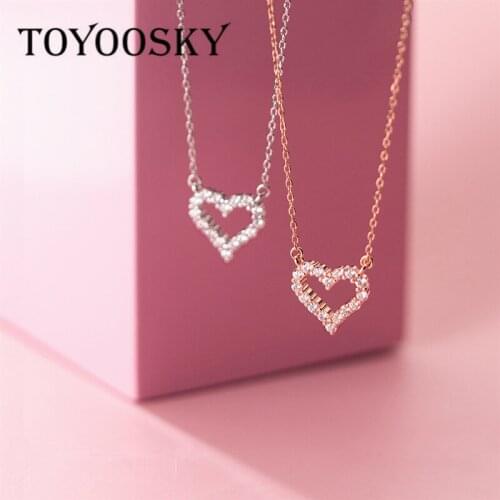 White Zircons Hollow Heart Pendant Necklace 100% 925 Sterling Silver Adjustable Chain Necklaces for Women Decoration Gift