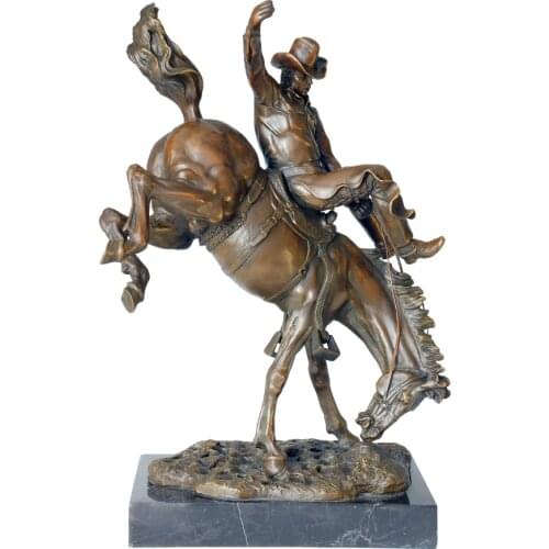 Bronze Western Cowboy on Horse Statue Famous Sculpture Art Hot Casting Wonderful Office Table Decoration