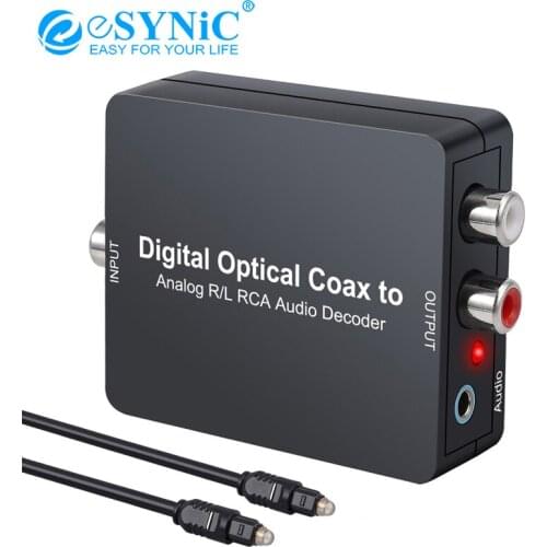 ESYNiC 2.0CH Digital to Analog Audio Decoder Optical SPDIF Toslink/Coaxial Converter For Fit Dolby, DTS, PCM Up to 5.1CH 96khz