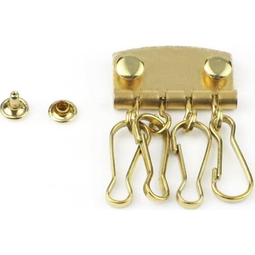Solid brass key row with 4 swivel snap hook leather craft wallet Key case holder inner fitting plate hardware 1 1/4"