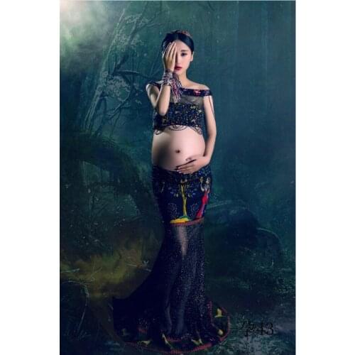 Long Maternity Dresses For Photo Shoot Sexy Lace Fancy Pregnancy Dresses Flare Sleeve Pregnant Women Maxi Gown Photography Props