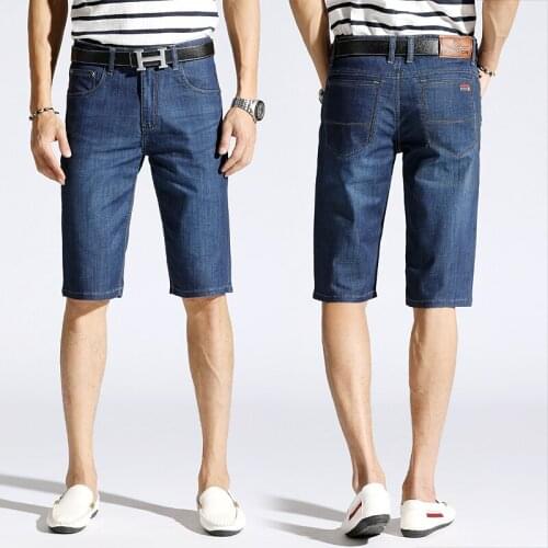 Summer Denim Shorts Jeans Men Blue Slim Straight Business Casual Knee Length Shorts High Quality Elastic Brand Man Clothes,625