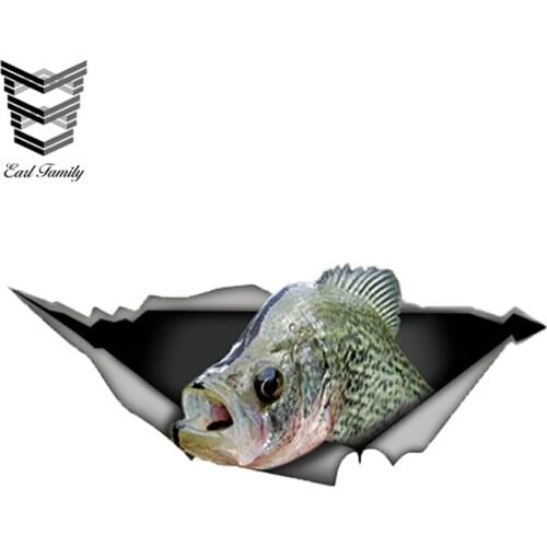 EARLFAMILY 13cm x 5.4cm Crappy Sticker Torn Metal Decal 3D Reflective Car Styling Waterproof Car Sticker Funny Fish Decals
