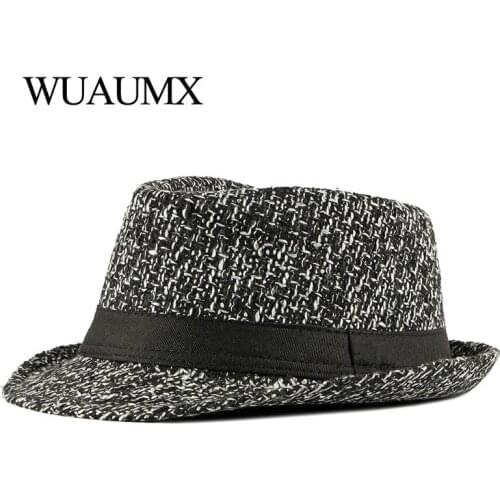 Wuaumx Brand NEW Autumn Winter Fedoras Hat For Male knitted Top Jazz Hats Men Women Retro Panama Hat Classic Bowler Caps Cotton