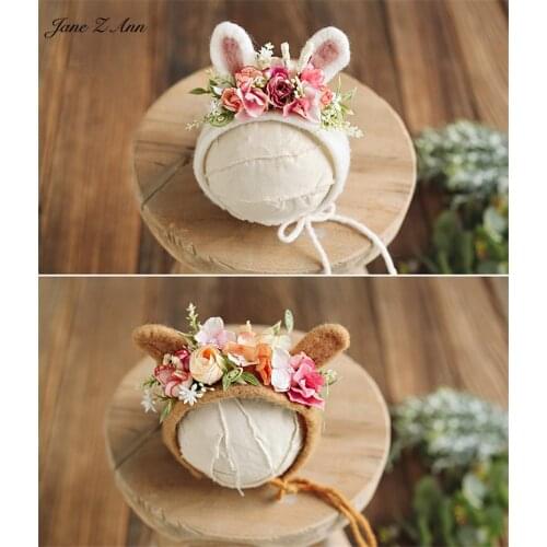 Jane Z Ann Studio picture Rabbit deer hat ear forest flower type handmade baby photo newborn props