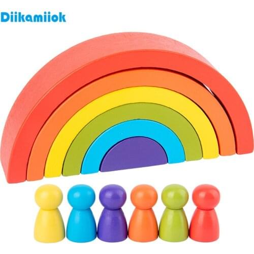 Hot Arch Bridge Semicircle Rainbow Building Blocks Villain Set Kids Wood Baby Toy Children Montessori Educational Wooden Toys
