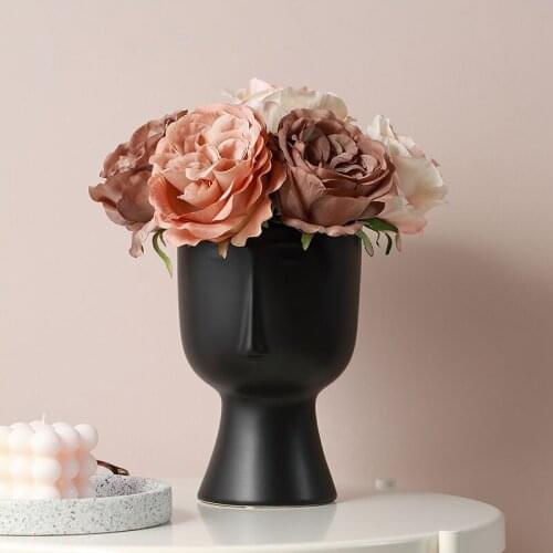 Nordic Ins Creative Ceramic Black Human Face Vase Home Living Room Desktop Flower Arrangement Container Office Dried Flower Vase