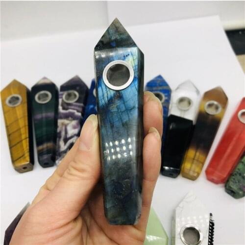 Natural Labradorite Crystal Smoking Pipe+1 brush+3 Filters