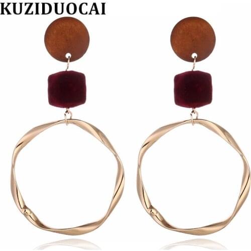 Kuziduocai 2018 New Fashion Fine Jewelry Copper Wood Cotton Stainless Steel Ear Pin Circle Stud Earrings For Women Gifts E-1356
