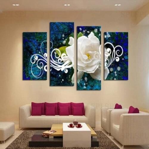 Luxry No Frame 4 Panel Light Flower Large Picture HD Modern Home Wall Decor Canvas Print Painting for Home Decorate