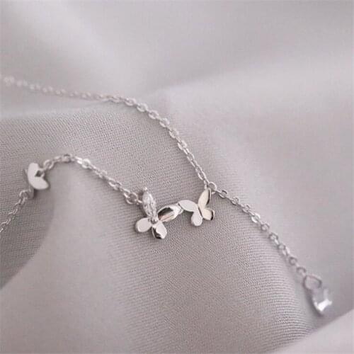Fairy Style Fashion 925 Sterling Silver Jewelry Choker Butterfly Flashing Crystal Flower Clavicle Chain Necklaces N100