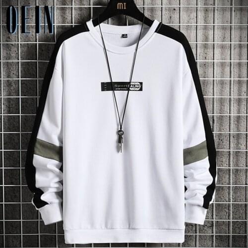 OEIN Autumn Men Casual Hoodie Crewneck Shirt Long Sleeve Sweatshirt Hip Hop Patchwork Streetwear Mens Fall Pullover O-Neck Tops