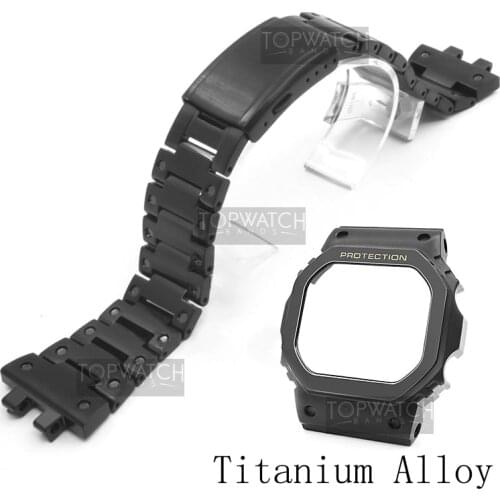 Black Silver Titanium Alloy Set GMW-B5000 Metal Watch Strap Band Bezel Camouflage Watchbands Steel Bracelet Cover Tools