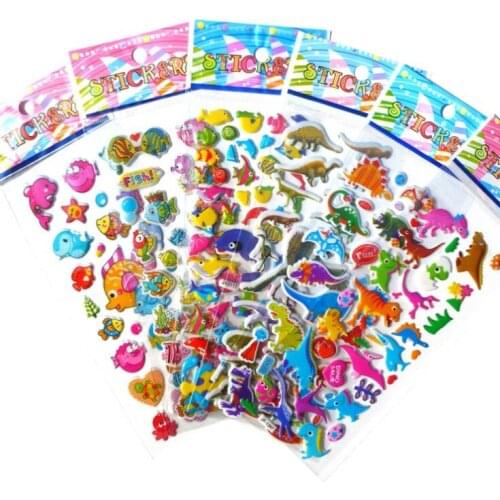 10pc cartoon patterns Fashion Brand Kids Toys Cartoon 3D Stickers Children girls boys PVC Stickers Bubble Stickers