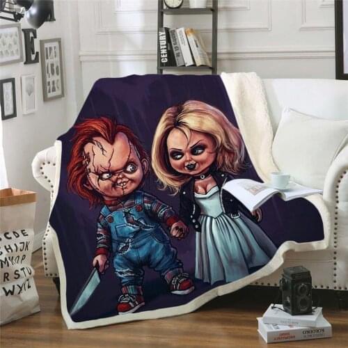 Newest Horror Movie Child of Play Character Chucky Blanket Gothic Sherpa Fleece Wearable Throw Blanket Microfiber Bedding 09