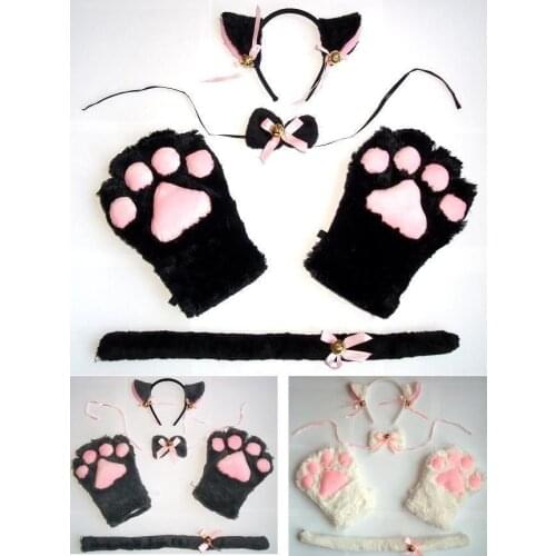New Cat Fox Ears Tail Paws Collar Cosplay Anime Neko Costume Plush Claws Gloves Tie