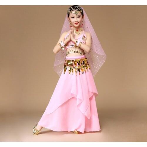 Kids Bollywood India Dance Practice Performance Costumes Belly Dance Clothes Oriental Dance Children Belly Dancing Sets 6pcs/set