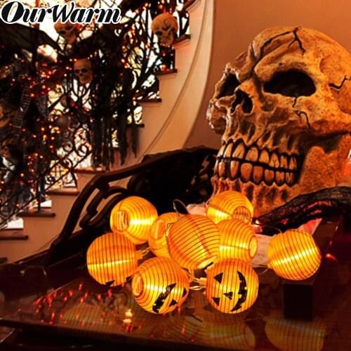 OurWarm 1.2M 10 LED Pumpkin Lights Hanging Halloween Decor Props Pumpkins String Lights Halloween Party Supplies Home Decoration