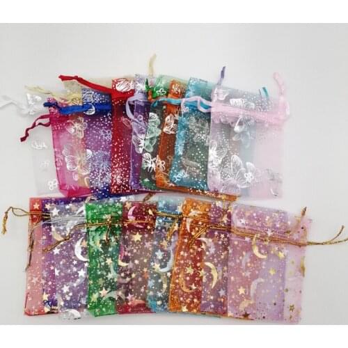 1000Pcs 7x9 9x12 13x18 Butterfly Star Moon Organza Gift Bags Drawstring Gift Bag for Jewelry Packing Bag Storage Display Pouches