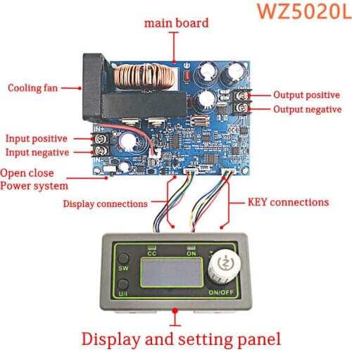 WZ5020L DC DC Buck Converter CC CV Step-down Power 50V 20A 1000W Adjustable Voltage Regulated power supply 5V 12V 24V 36V 48V
