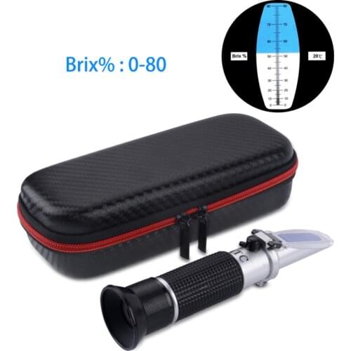 New Shockproof Box Packaging 0-80% Brix Refractometer ATC Concentration Portable Sugar Meter Sweetness Test Tool