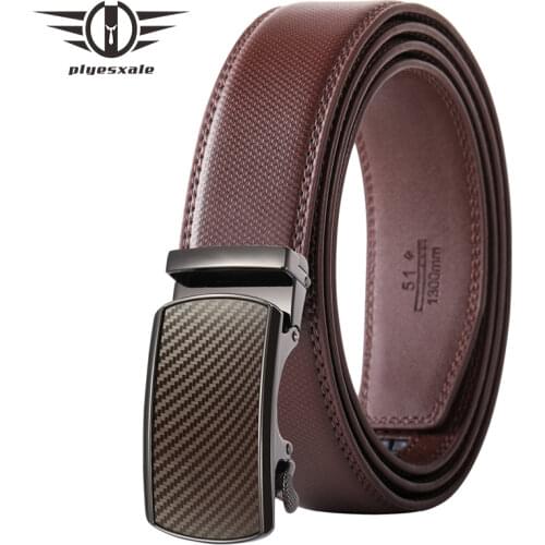 Plyesxale Genuine Leather Belt Automatic Buckle Brand Luxury High Quality Casual Business Strap For Male Brown Black Blue B544