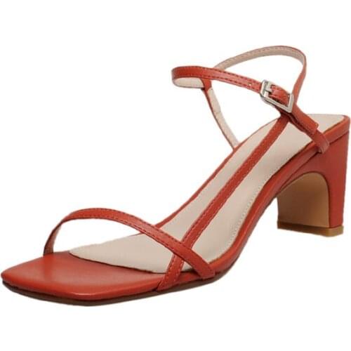 2020 Summer Sandals Women Shoes Natural Genuine Leather Thin High Heels Party Shoes Real Leather Buckle Sandals