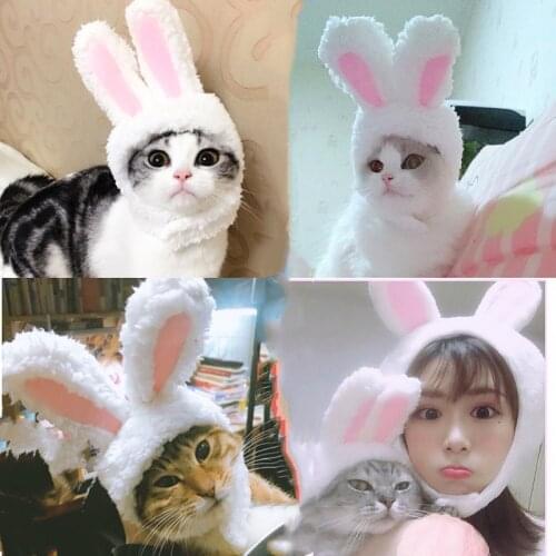 Funny Pet Dog Cat Cap Costume Warm Rabbit Hat New Year Party Christmas Cosplay Accessories Photo Props Headwear
