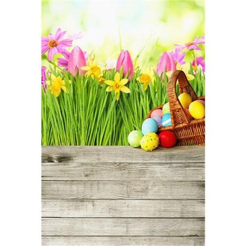 TR Easter Day Backdrops Happpy Easter Eggs Spring Flowers Grass Backgrounds Real Wood Floor Custom Made Photos Backgrounds Props