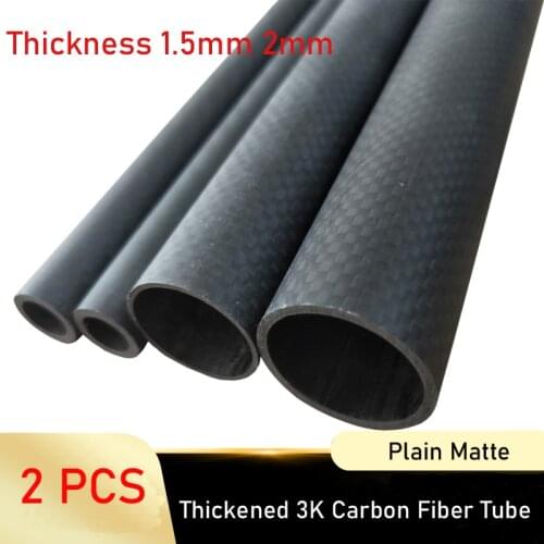 2pcs 3K Carbon Fiber Tube 500mm length Carbon fiber pipe Thickened carbon tube thickness 1.5mm 2mm OD 10mm -35mm