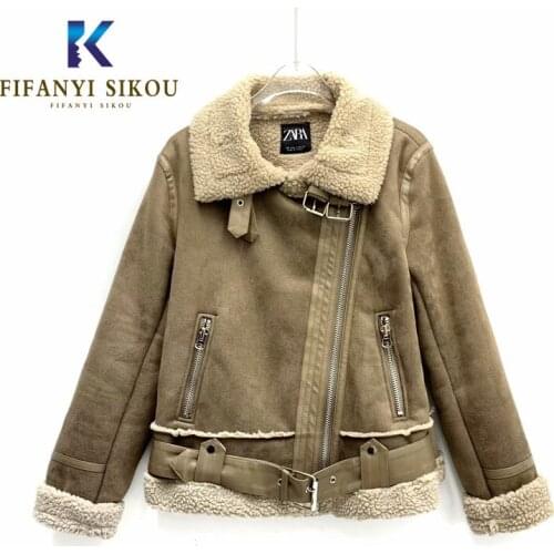 Streetwear Women Suede Jacket Winter Coat Thick Warm Faux Lamb Wool Jackets Fashion Loose Motorcycle Leather Jacket Female