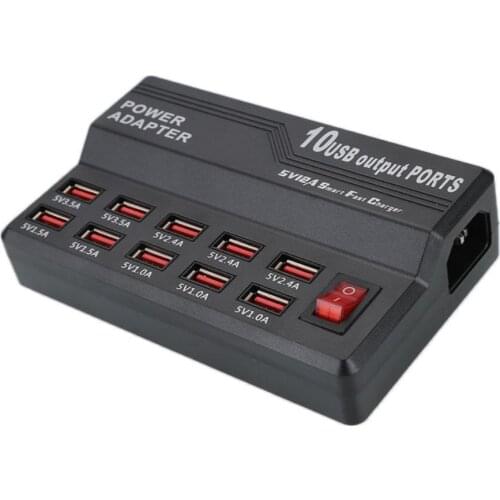 10 Ports USB Charging Station Wall Travel Desktop Charger Hub Power Adapter Charger Digital Charger for Phone Tablet