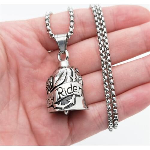 Womens Lady Biker Guardian Gremlin Bell Pendant Necklace Stainless Steel