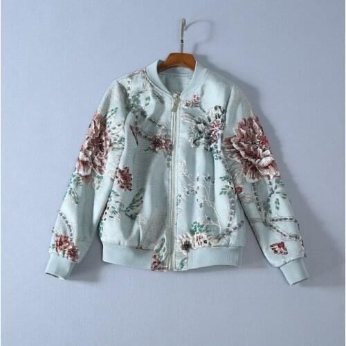 European and American womens wear 2020 autumn new style Long-sleeved heavy industry peel-peonies jacquard printing Fashion coat