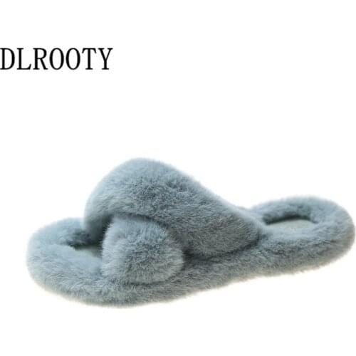 Women Flips Flops Winter Warm Fur Shoes Woman Slippers Fashion Solid Casual Platform Female Slides Flat Comfortable