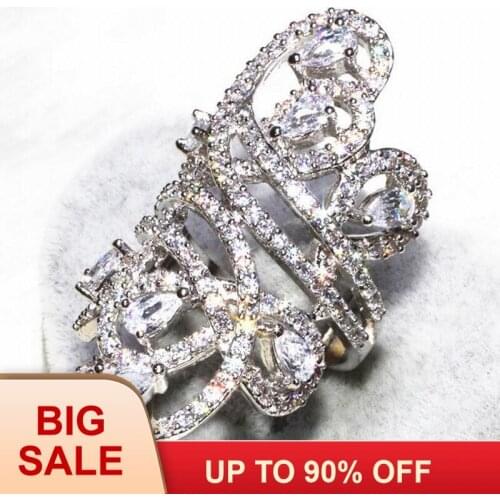 Luxury Big Jewelry Women wedding band ring Widtth 30mm Silver color 218pcs AAAAA zircon cz Female Engagement Ring