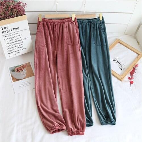 Winter Sleep Bottoms Thicken Warm Pajamas Home Pants for Women Men Flannel Soft Trousers Solid Loose Lounge Wear Pijamas Pants