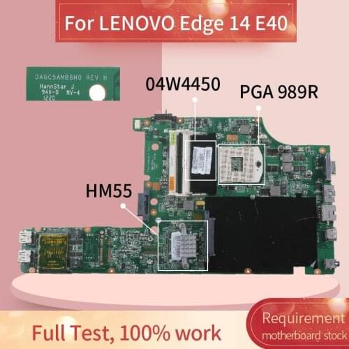 04W4450 63Y1596 63Y2130 Laptop motherboard For LENOVO Edge 14 E40 HM55 Notebook Mainboard DAGC5AMB8H0 DDR3
