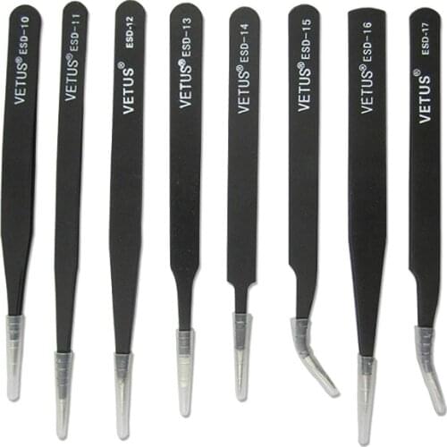 1pcs VETUS ESD 10 to 17 Stainless Steel Anti-static BGA Tweezers SMD Reworking Soldering Hand Tools