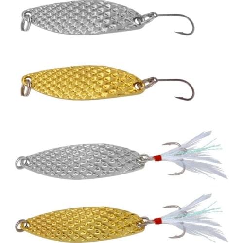 1PC Metal Spinner Spoon Trout Sequins Fishing Lure Gold Silver Artificial Bait with Feather Treble Hook Trout Pike Bass Tackle