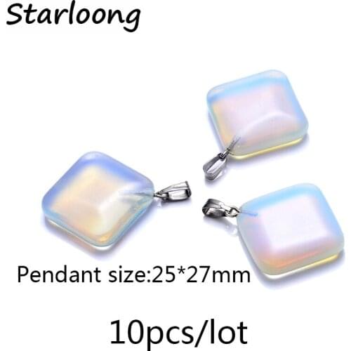 10pcs/lot new fashion 25*27mm square flat pendant white opal glass lampwork charm pendant for necklace DIY jewelry making