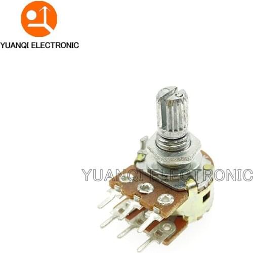 100pcs WH148 B1K B2K B5K B10K B20K B50K B100K B500K 6Pin 15mm Shaft Amplifier Dual Stereo Potentiometer 1K 2K 5K 10K 50K 100K 1M