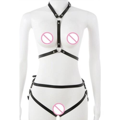 2PCS Set Women Sexy Leather Harness For Women Harajuku Punk Gothic Leg Harness Stockings Garter Belt Fetish Erotic Accessories